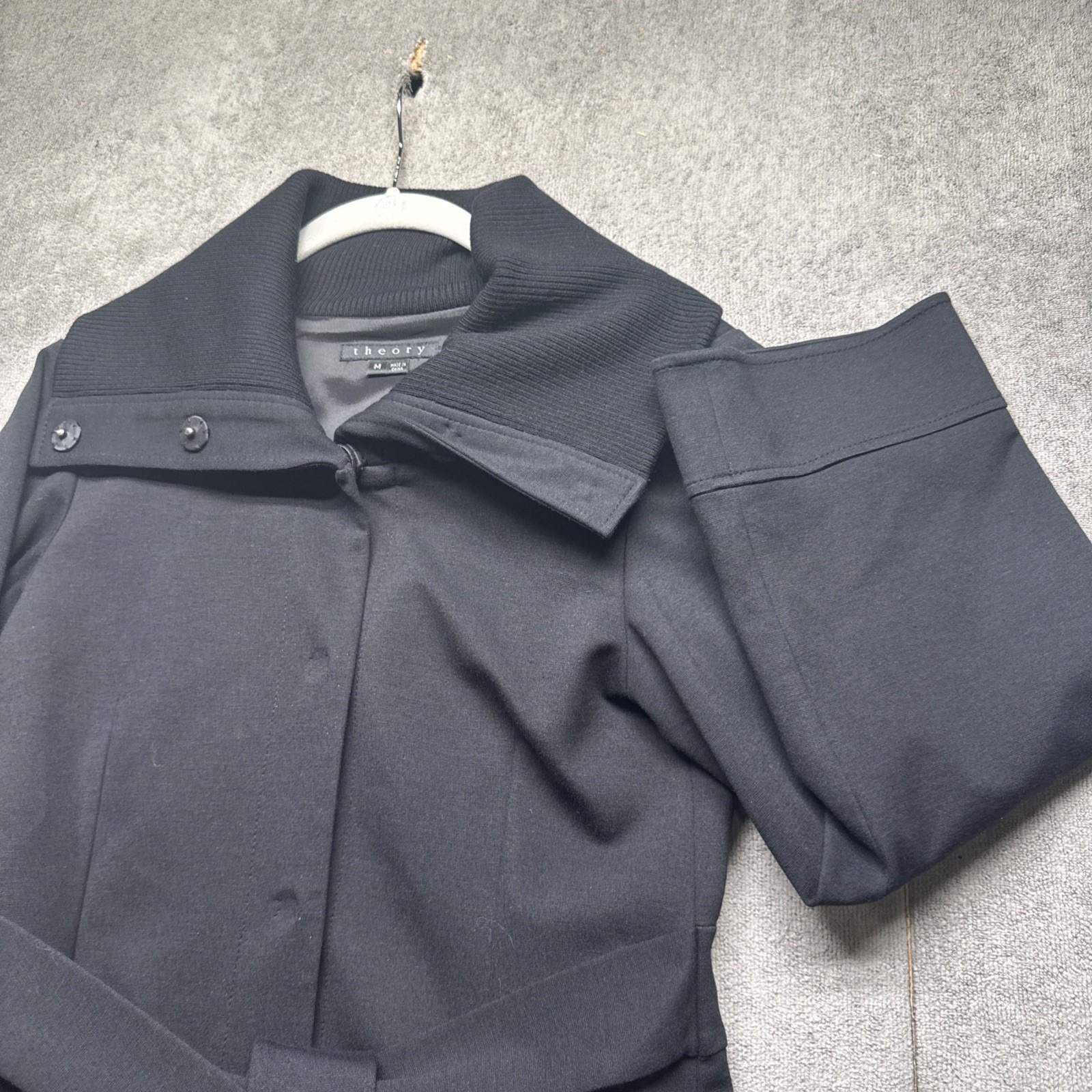 Theory Women's Belted Wool Peplum Jacket Charcoal Gray Medium Shallina